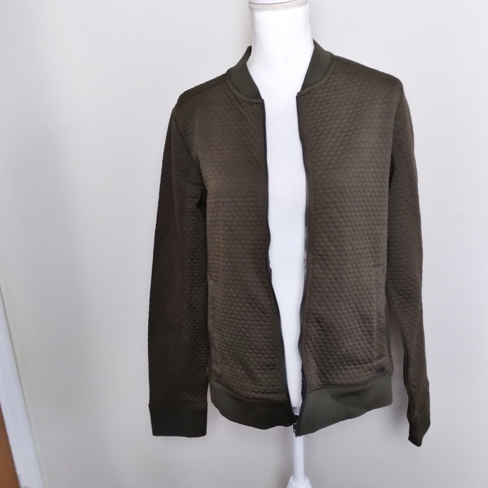 G by Guess Army Green Quilted Textured Zip Up Jacket